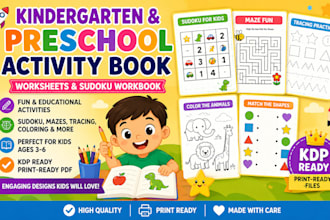 design kindergarten preschool kids activity book worksheets sudoku workbook kdp