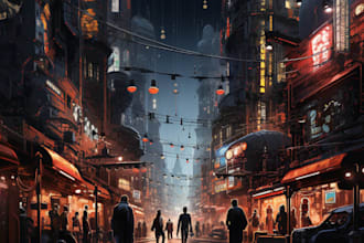 create cyberpunk city illustrations