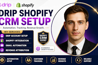 setup drip ecommerce crm  and revenue attribution for shopify store