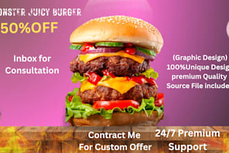 design eye catching food poster, burger ad social media post