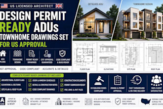 design permit ready adus townhome drawings set US approval
