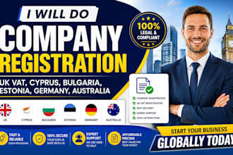 do company registration, UK vat, cyprus, bulgaria, estonia, germany, australia