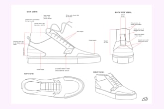 design shoe, footwear, sneakers, tech pack heels for manufacturing