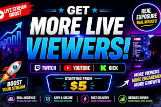 improve youtube livestream, twitch livestream, kick livestream for real viewers