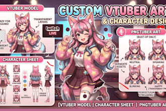 draw a custom vtuber model illustration pngtuber art, anime character  ref sheet