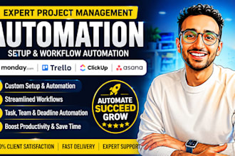 setup project management automation in monday crm, trello, clickup, asana setup