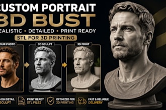 2d photo into 3d printable 3d head bust portrait stl for 3d printing