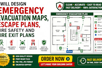 design emergency evacuation maps, escape plans, fire safety and fire exit