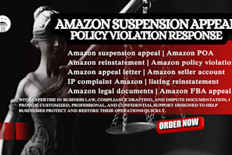 write amazon suspension appeal poa policy violation response as a UK solicitor