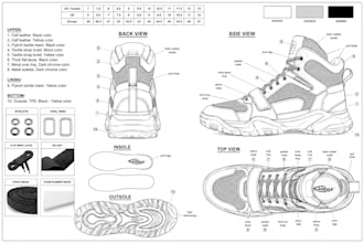 design premium sneaker tech pack footwear sketch  and custom shoe concept