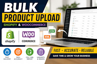 bulk upload products to shopify, woocommerce product listing via CSV, XML import