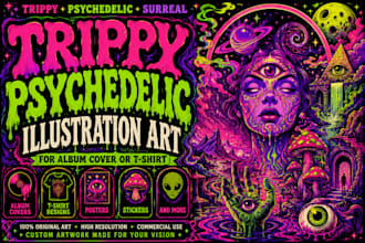 create trippy psychedelic surreal illustration art for album cover or tshirt