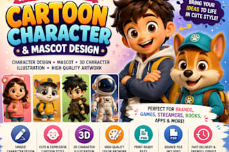 create cute cartoon mascot and 3d character design illustration