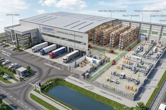 design 3d warehouse and production facilities for planning and presentation