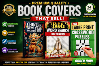 design unique KDP puzzle book cover and interior word search, sudoku, mazes