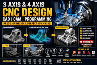 create 3 axis and 4 axis cnc cad cam designs and machine ready toolpaths