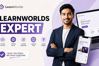 setup a professional learnworlds online course website to sell courses
