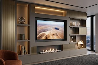 do interior fireplace design TV wall and media wall with lighting shelf