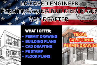 licensed engineer permit drawing building plan cad drafter texas california