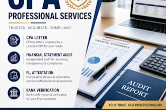 us CPA letter and financial statement audit, pl, attestation, bank verification