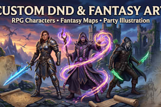 draw custom dnd character art, fantasy illustration, rpg character fantasy map