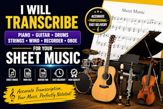 transcribe piano guitar drums strings wind instruments into accurate sheet music