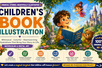 llustrate children story books inker watercolor characters