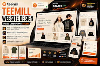 design modern teemill print on demand website for fashion and ecommerce services
