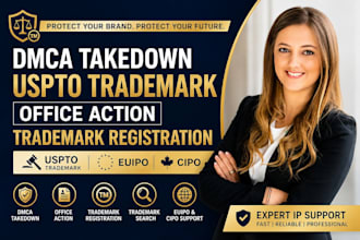 handle dmca takedown, uspto trademark and office action