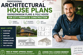 do architectural house plans, barndominium plans and pole house for city permits