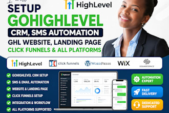 setup gohighlevel CRM SMS automation ghl website, landing page, click funnels