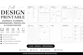 design printable journals, planners, workbooks prayer log and cover for KDP