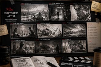 do cinematic storyboard illustrations for films and movies