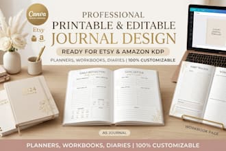 design printable and editable journal, planner, diary and book journal notebook