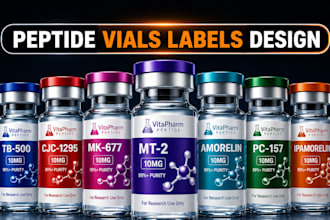 design peptide label design, vial label design, product label design, 3d mockup