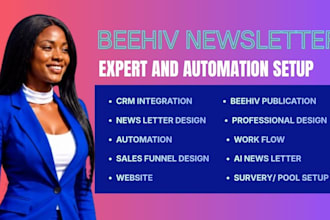 setup beehiiv newsletter design, beehive ai landing page and beehiiv website