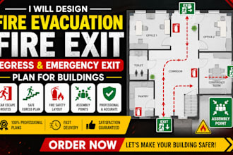 design fire evacuation, fire safety, egress and emergency exit plan for building
