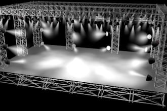 design realistic 3d stage lighting, podium and concert stage for event