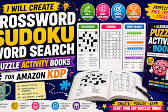 create crossword sudoku word search puzzle activity books for KDP