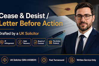draft a cease and desist or letter before action debt recovery as UK solictor