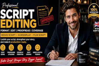 format, edit, proofread movie script screenplay film script coverage as editor