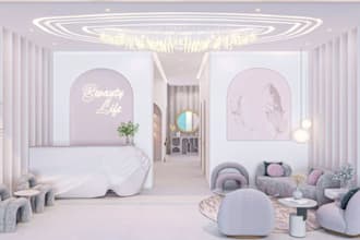 create modern 3d hair salon, nail salon, tattoo studio, cosmetic store interior