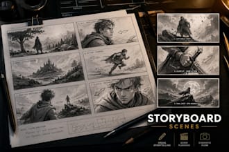 create cinematic youtube storyboard illustrations for animation videos