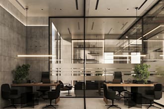 redesign office interior rendering, workspace visual, commercial building layout