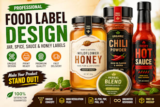 design modern food jar, spice, sauce  honey labels