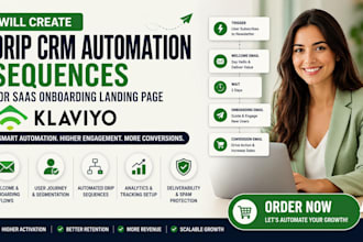 create drip crm automation sequences for saas onboarding landing page klaviyo