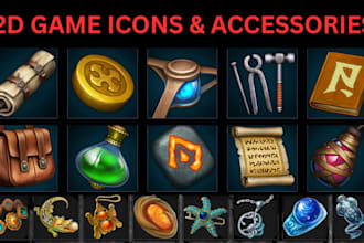 create 2d game icons assets props skills item UI for mobile and video games