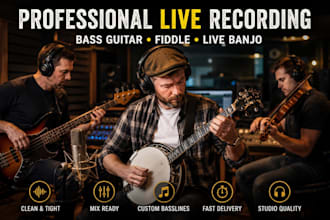 record professional bass guitar, fiddle, live banjo track for your song