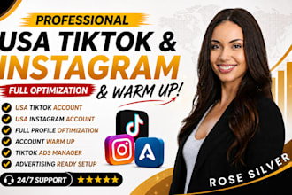 create USA tiktok, USA instagram with full optimization and warm up