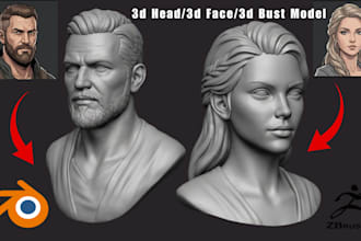 sculpt realistic 3d head 3d bust 3d face model from 2d photo stl 3d printing